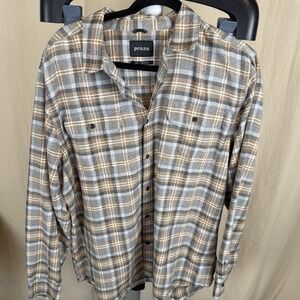 Prana Shirt Mens Large Brown Plaid Flannel Grunge Outdoor Hike Gorpcore
